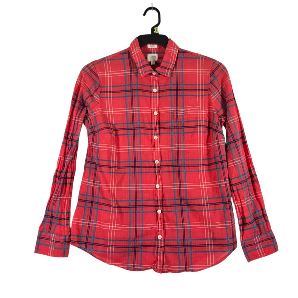 J.Crew Perfect Fit Shirt Women's Medium Pink Purple Plaid Long Sleeve